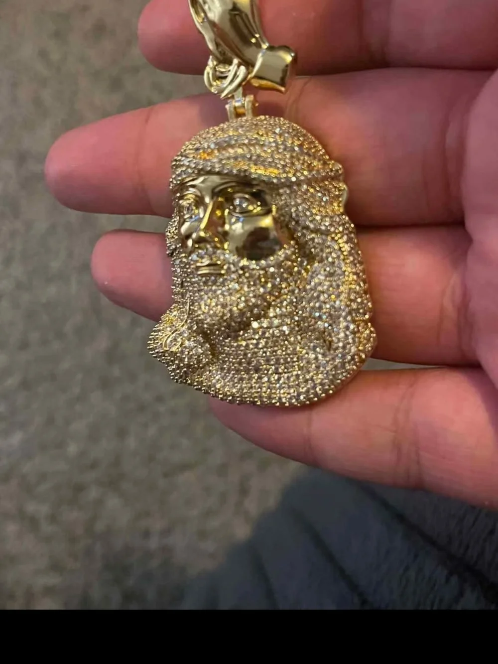 Gold-Tone Paved Jesus Pendant Necklace - Men Accessories